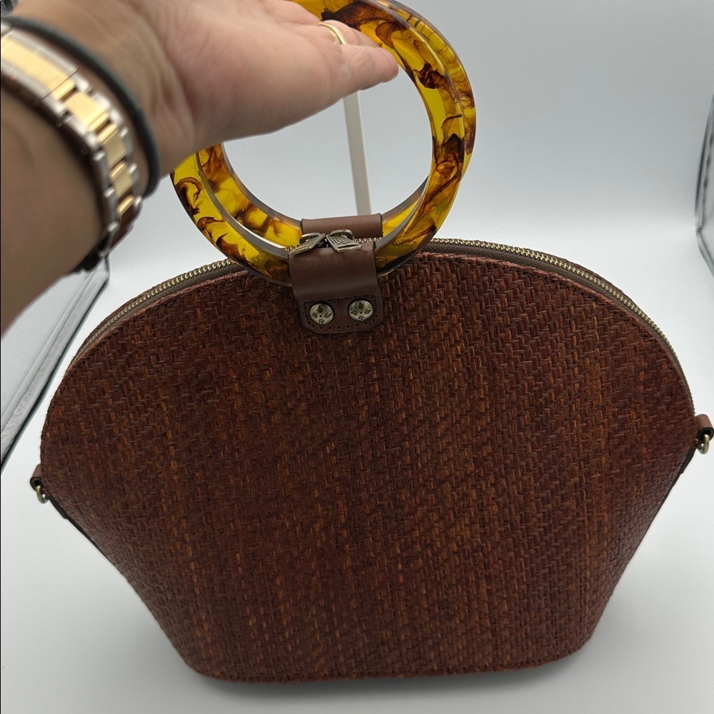 Patricia Nash Mellini Satchel Wavy Woven Raffia Bag Purse With Crossbody Strap - Picture 10 of 11